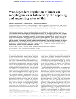 Wnt-Dependent Regulation of Inner Ear Morphogenesis Is Balanced by the Opposing and Supporting Roles of Shh