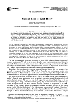 Classical Roots of Knot Theory