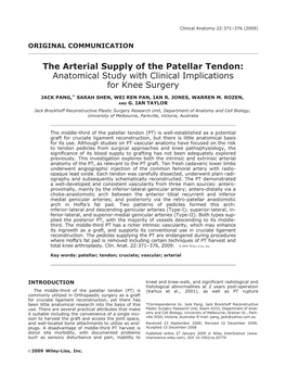 The Arterial Supply of the Patellar Tendon: Anatomical Study with Clinical Implications for Knee Surgery