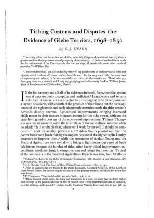 Tithing Customs and Disputes: the Evidence of Glebe Terriers, 1698-I 85O