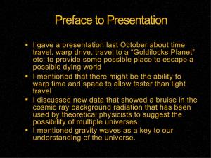 Preface to Presentation