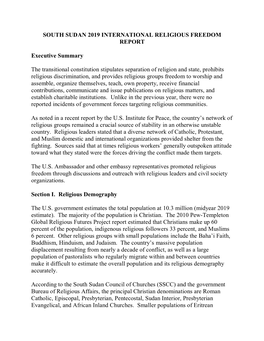 South Sudan 2019 International Religious Freedom Report