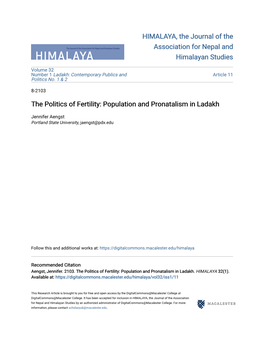 The Politics of Fertility: Population and Pronatalism in Ladakh