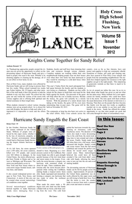 Volume 58 Issue 1 Lance November 2012 Knights Come Together for Sandy Relief