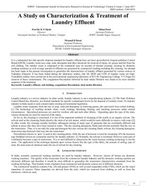 A Study on Characterization & Treatment of Laundry Effluent