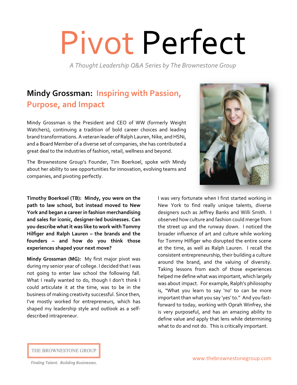 Brownestone Q&A with Mindy Grossman