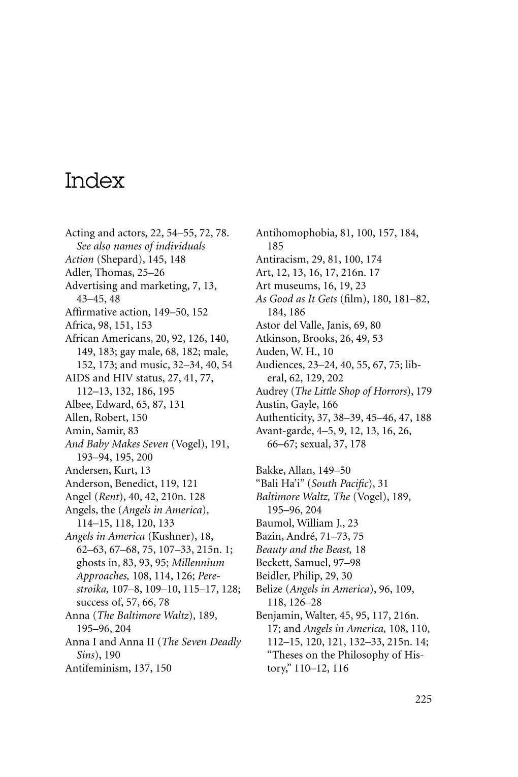 225 Acting and Actors, 22, 54–55, 72, 78. See Also Names of Individuals