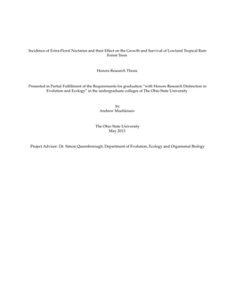 Incidence of Extra-Floral Nectaries and Their Effect on the Growth and Survival of Lowland Tropical Rain Forest Trees