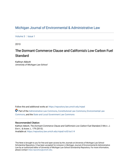 The Dormant Commerce Clause and California's Low Carbon Fuel Standard