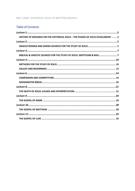 Table of Contents Lecture 1