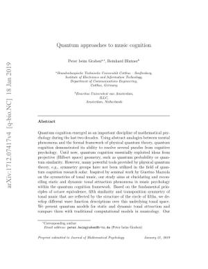Quantum Approaches to Music Cognition