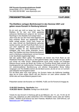 PRESSEMITTEILUNG 13.07.2020 the Distillers Verlegen