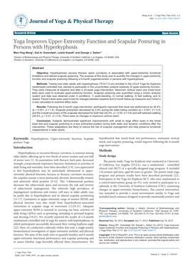 Yoga Improves Upper-Extremity Function and Scapular Posturing in Persons with Hyperkyphosis Man-Ying Wang1, Gail A