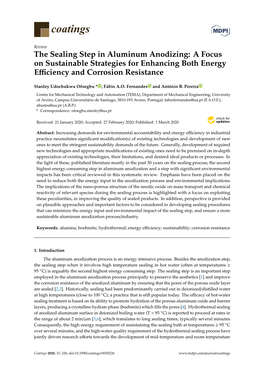 The Sealing Step in Aluminum Anodizing: a Focus on Sustainable Strategies for Enhancing Both Energy Eﬃciency and Corrosion Resistance