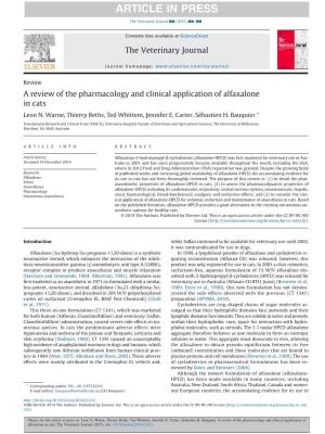 A Review of the Pharmacology and Clinical Application of Alfaxalone in Cats Leon N