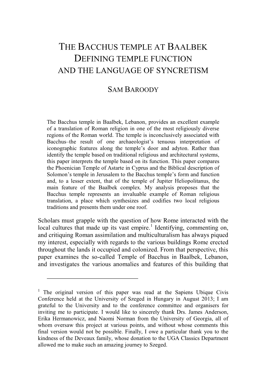 The Bacchus Temple at Baalbek Defining Temple Function and the Language of Syncretism