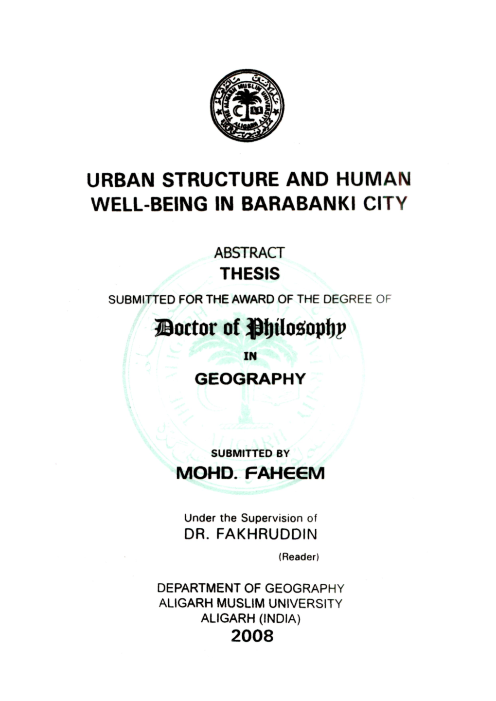 Urban Structure and Human Well-Being in Barabanki City