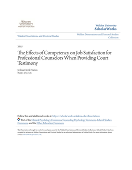 The Effects of Competency on Job Satisfaction for Professional Counselors When