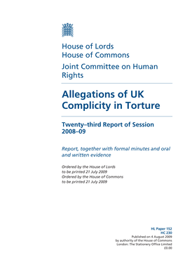 Allegations of UK Complicity in Torture