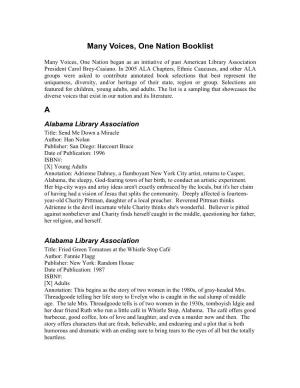 Many Voices, One Nation Booklist A