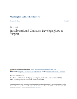 Installment Land Contracts: Developing Law in Virginia