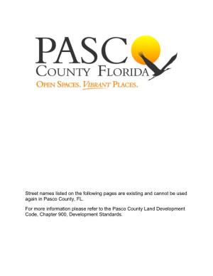 Street Names in Use in Pasco County-Updated May 26,2021