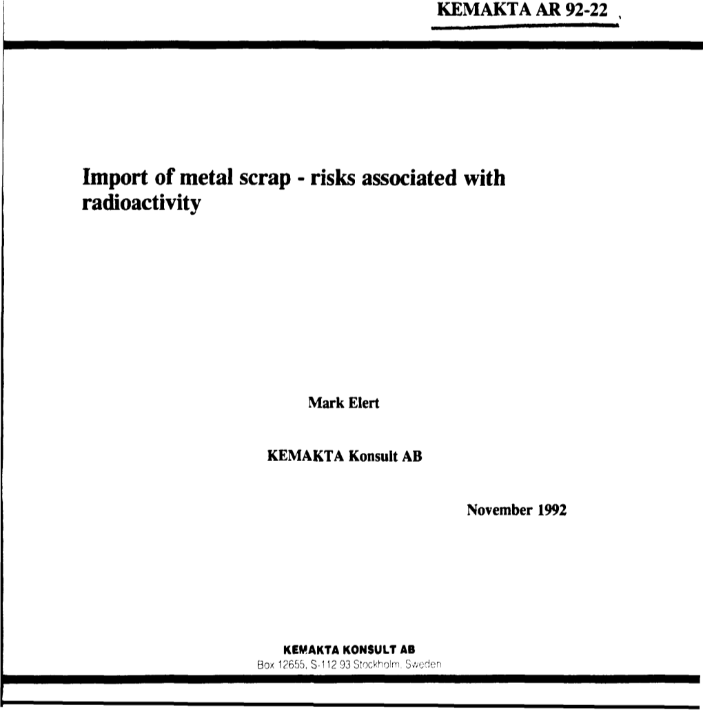 Import of Metal Scrap - Risks Associated with Radioactivity