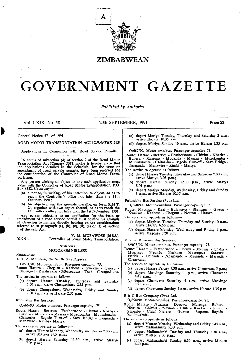 Zimbabwean Government Gazette