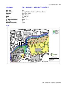 Site Name Site Reference 1 – Alderman Canal CWS