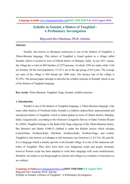 Syllable in Somdal, a Dialect of Tangkhul - a Preliminary Investigation