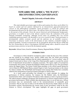 Towards the Africa 'We Want': Reconstructing Governance