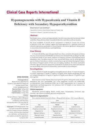 Hypomagnesemia with Hypocalcemia and Vitamin D Deficiency with Secondary Hypoparathyroidism
