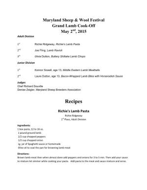 Grand Lamb Cook-Off May 2Nd, 2015 Adult Division