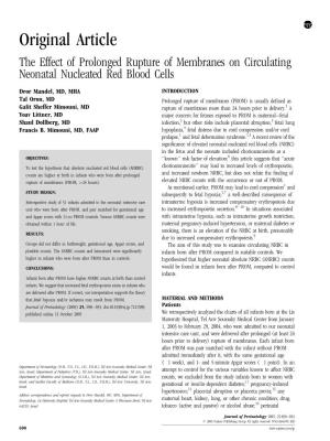 The Effect of Prolonged Rupture of Membranes on Circulating Neonatal Nucleated Red Blood Cells