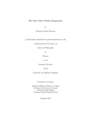 The Toric Code at Finite Temperature by Christian Daniel Freeman A