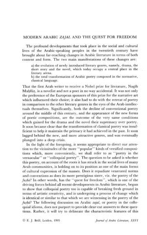 MODERN ARABIC ZAJAL and the QUEST for FREEDOM The