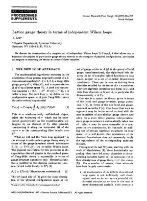 Lattice Gauge Theory in Terms of Independent Wilson Loops R