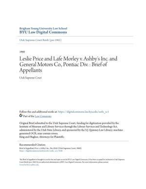 Leslie Price and Lafe Morley V. Ashby's Inc. and General Motors Co., Pontiac Div