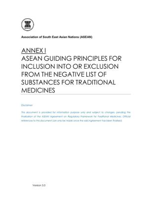 Guiding Principles for Inclusion Into Or Exclusion from the Negative List of Substances for Traditional Medicines