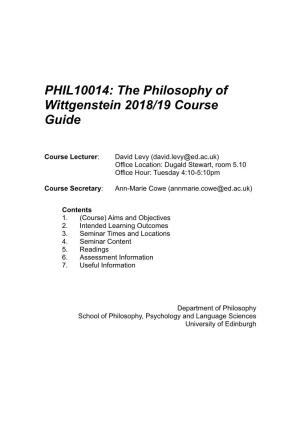 The Philosophy of Wittgenstein Course Guide 2018-19