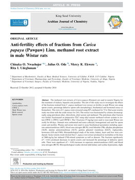 Anti-Fertility Effects of Fractions from Carica Papaya (Pawpaw) Linn