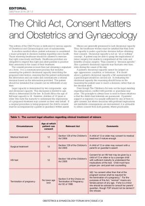 The Child Act, Consent Matters and Obstetrics and Gynaecology