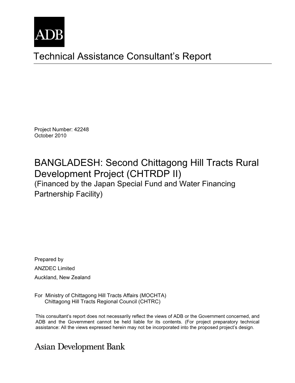 Second Chittagong Hill Tracts Rural Development Project (CHTRDP II) (Financed by the Japan Special Fund and Water Financing Partnership Facility)