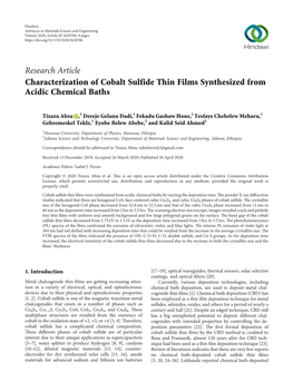 Characterization of Cobalt Sulfide Thin Films Synthesized from Acidic Chemical Baths