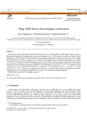 Yang–Mills Theory and Conjugate Connections