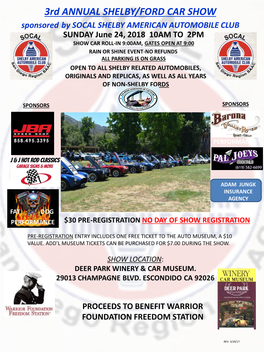 3Rd ANNUAL SHELBY and FRIENDS CAR SHOW Sponsored