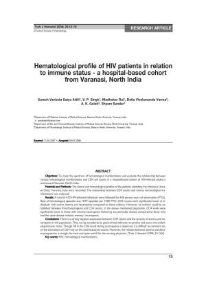 Hematological Profile of HIV Patients in Relation to Immune Status - a Hospital-Based Cohort from Varanasi, North India