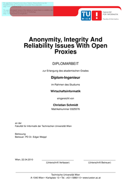 Anonymity, Integrity and Reliability Issues with Open Proxies