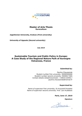 A Case Study of the Regional Nature Park of Auvergne Volcanoes, France