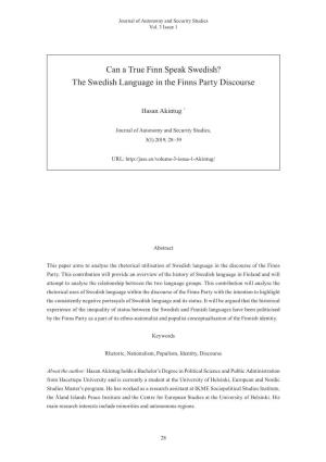 Can a True Finn Speak Swedish? the Swedish Language in the Finns Party Discourse